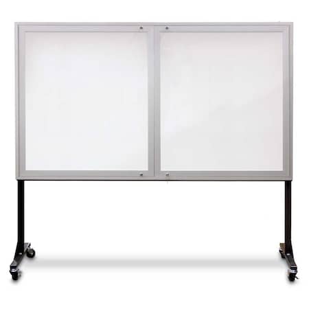 United Visual Products Sliding Door Indoor Enclosed Corkboard, 3 UV9019ACS-SATIN-MEDGRY